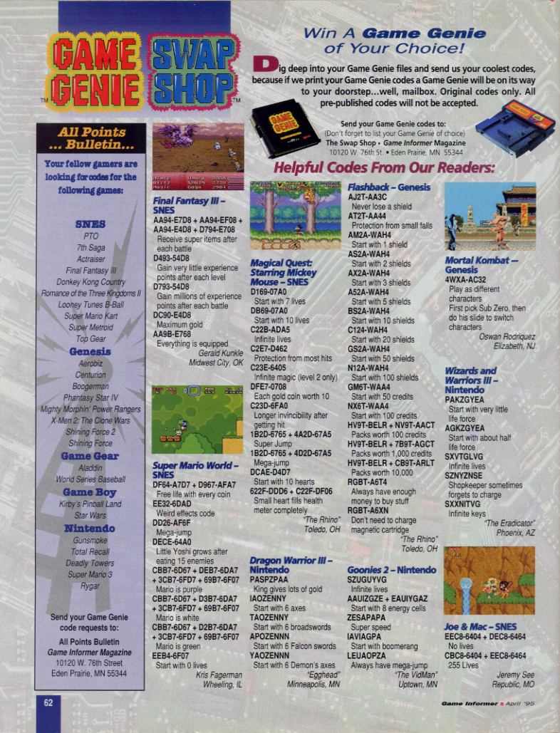 actraiser game genie codes